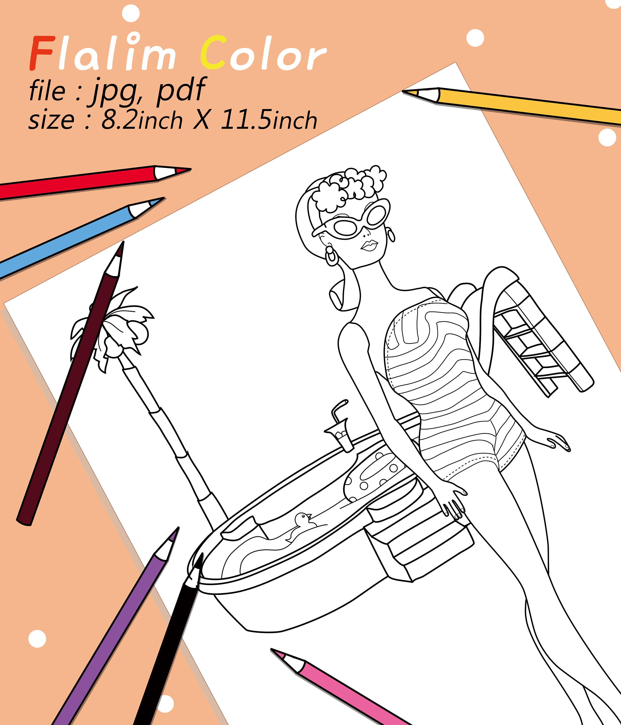 Swimming Pool Classic Doll Coloring Page/jpgpdf/barbie Girl | Etsy