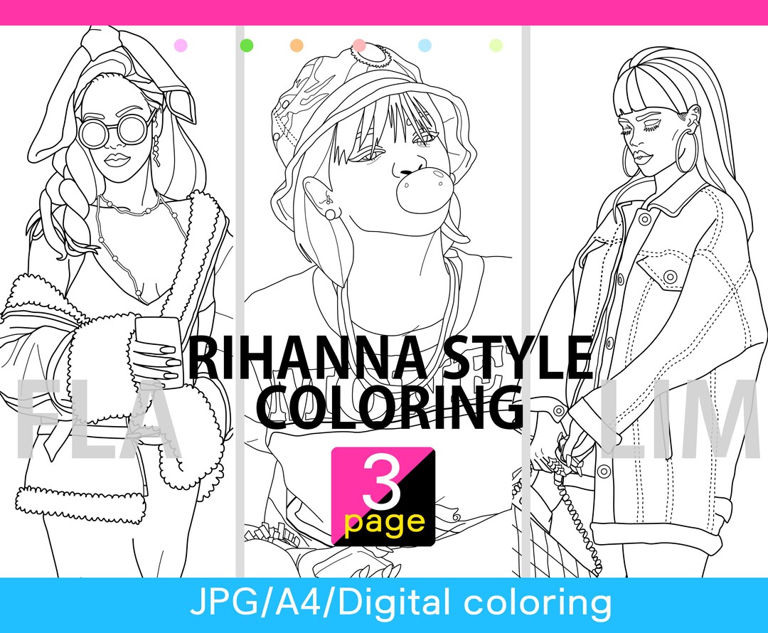 RIHANNA Style Coloring Page/jpg/3page/a4/digital - Etsy