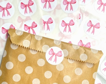 Pink bow sticker, birthday party label, thank you card, party favours, kawaii sticker, birthday decoration, bridal party, gifting