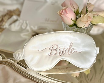 Personalized 100% Silk Eye Mask – Custom Bride & Bridesmaid Gift, Embroidered Sleep Mask, Bachelorette Party Favor, Wedding Proposal