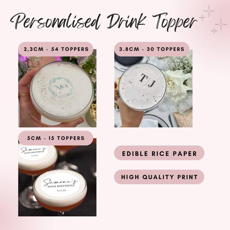 Personalised Edible Drink Toppers – Custom Cocktail Garnish for ...