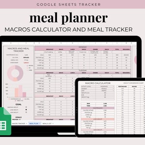 Digital Meal Planning and Tracking Spreadsheet Customizable Macros Calculator Meal Planner Shopping List