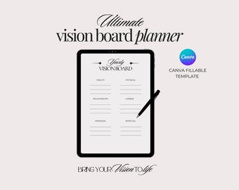 Planificador de tablero de visión: Plantilla editable de Canva (descarga digital)