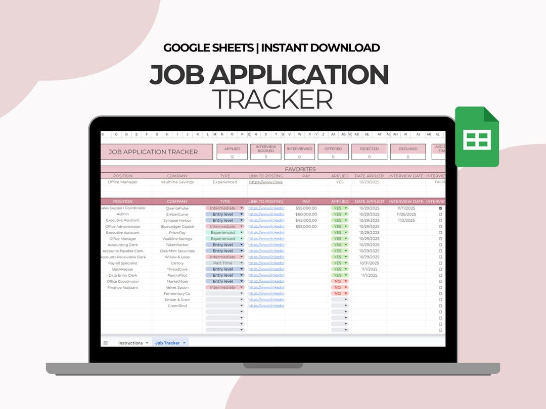 Job Application Tracker Spreadsheet - Etsy