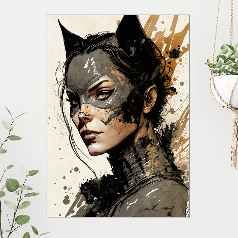 Cat Woman Art Print Comic Book Poster Wall Art Various Sizes Etsy