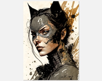 Cat Woman Art Print Digital Download | Comic Book Poster Wall Art