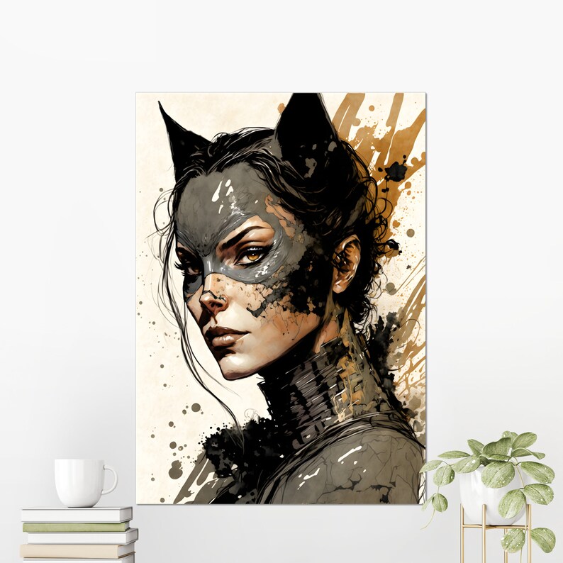 Cat Woman Art Print Comic Book Poster Wall Art Various Sizes Etsy