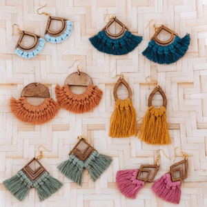 COLORFUL MACRAME EARRINGS, MADE OF SUPER SOFT COTTON ON A WOODEN EARRING BLANK. VERY LIGHTWEIGHT.MOTHERS DAYS GIFT.