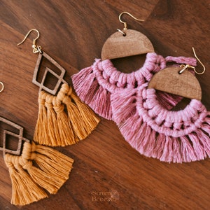 BOUCLES D'OREILLES BOHO MACRAMÉ/ macramé oorbellen / boucles d'oreilles demi-lune /Makrame Ohrringe boho/boucle d'oreille /orecchini macramé /cadeau fête des mères image 5