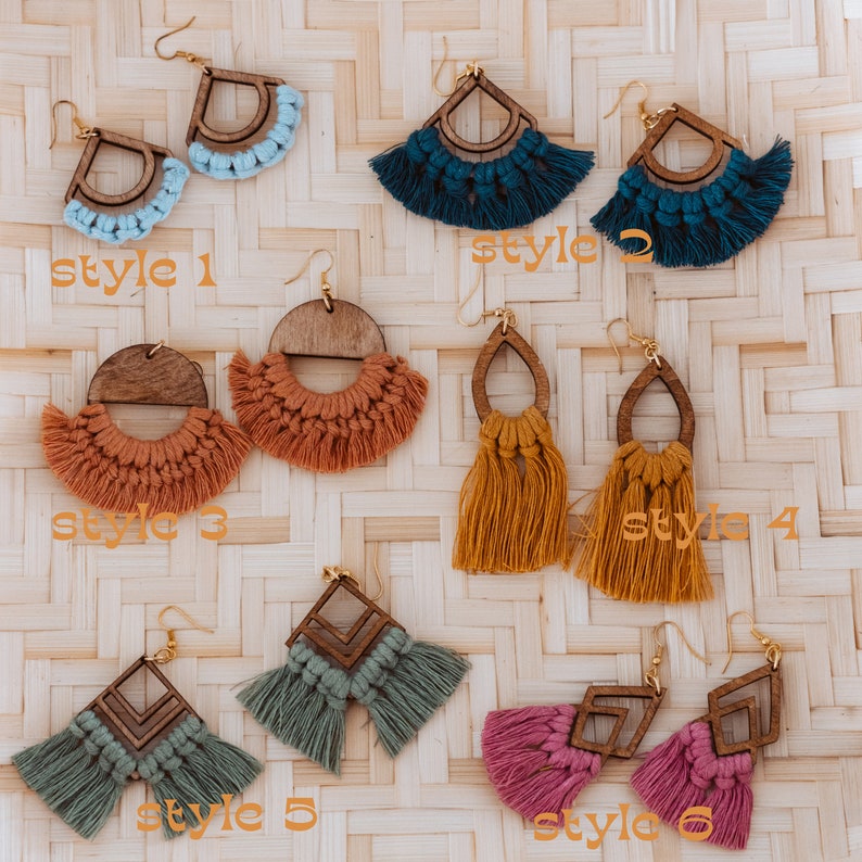 BOUCLES D'OREILLES BOHO MACRAMÉ/ macramé oorbellen / boucles d'oreilles demi-lune /Makrame Ohrringe boho/boucle d'oreille /orecchini macramé /cadeau fête des mères image 3