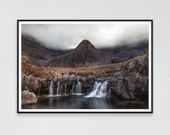 Fine art print | Scotland | Fairy Pools, Isle of Skye | Moody nature photo | Minimalist decor | Mountain in fog | Dramatic landscape