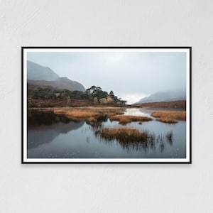 Fine art print | Scotland | A loch at dawn | Moody nature photo | Minimalist decor | Foggy landscape | Calm and still