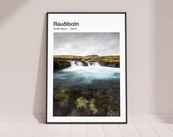 Iceland Fine Art Print: Rauðibotn Waterfall. Nordic Landscape Travel Poster