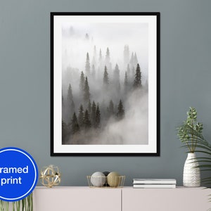 Stampa artistica incorniciata / Alberi nella nebbia Finlandia / Foresta nebbiosa / Paesaggio nordico / Fotografia naturalistica / Pronta da appendere