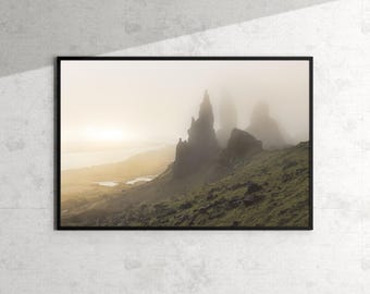 Schottland Fine Art Print | Alter Mann von Storr Foto | Isle of Skye Bild | Stimmungsvolle Naturfotografie | Neblige Berglandschaft