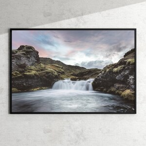 Stampa artistica islandese / Paesaggio nordico / Fotografia naturalistica / Altopiani islandesi / Foto di cascata