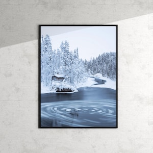 Finnland Kunstdruck. Kuusamo Winterlandschaft. Nordische Natur (Museumsqualität)