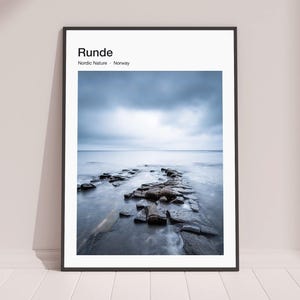 Poster fotografico / Stampa artistica Norvegia / Rocce a Runde / Paesaggio nordico / Immagine della natura / Paesaggio marino suggestivo