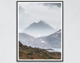 Fine art print | Greenland | Barren vista | Nordic nature photo | Minimalist decor | Foggy mountain | Arctic landscape