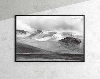 Iceland Fine Art Print: Black and White Mountain Range. Nordic Landscape Photo