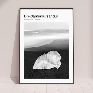 Poster fotografico Islanda / Ghiaccio su Diamond Beach / Stampa artistica Immagine minimalista / Paesaggio nordico / Natura / Breidamerkursandur