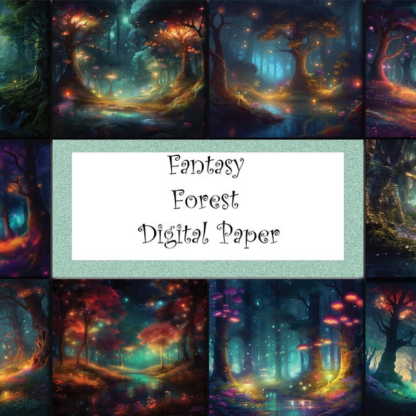 Fantasy Forest Digital Paper - Enchanted Woodland Backgrounds for Book Covers, Fairy Tale Projects & DIY Crafts, Instant Download