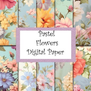 Digitaal papier pastelbloemen - zachte bloempatronen voor bruiloft briefpapier, babyshowerdecoratie en lenteknutsels, instant download