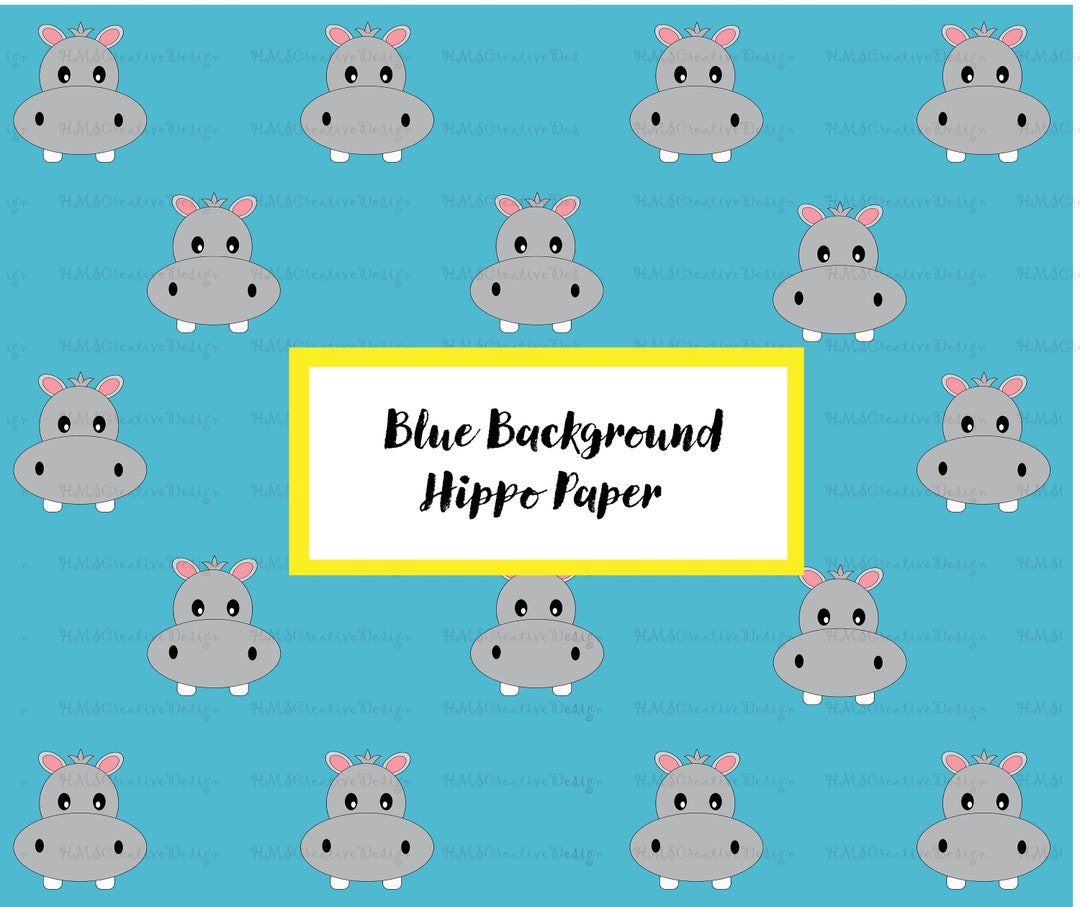 Blue Background Large Vector Cartoon Hippo Digital Paper Instant ...