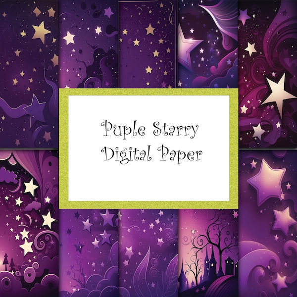 Purple Starry Vintage Digital Paper - Celestial Night Sky Patterns for Fantasy Art Projects, Scrapbooking & Unique Decor, Instant Download