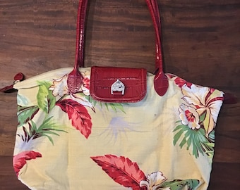 Vintage Brighton Tropical Print Tote, Leather Accents