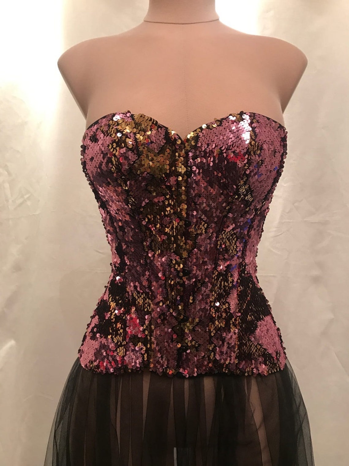 Rose gold corset Corset with sequins Shiny corset Bright Etsy