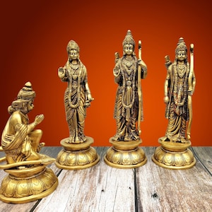 Brass Ram Darbar Idol Set, Lord Rama Sita Statue, Ram Lakshman Hanuman Idol, Traditional Ram Darbar Brass, Antique Hindu Deity Set,