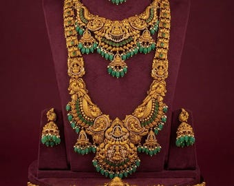 South Indian Temple Jewelry Bridal Set with Hip Belt, Gre...