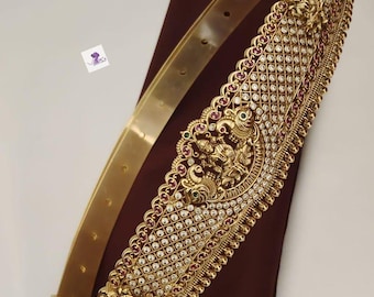 Gold nagasi nakshi Laxmi hip belt/belly hip saree belt/India Lakshmi vaddanam/Kamarpatta/Saree Challa Kamarbandh/kempu waist saree goldbelt