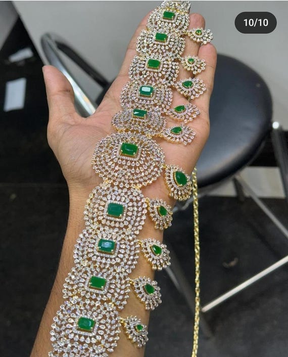 Buy CZ Diamond Pearl Indian Bridal Hip Belt, Gold Plated 