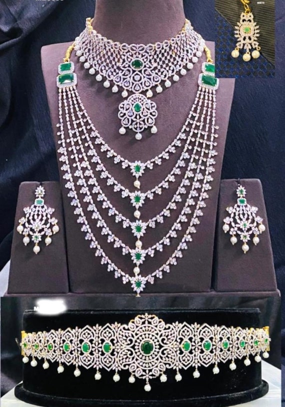 Complete Bridal Set With American Diamond CZ Stones Sparkling CZ Stones Wedding Jewelry Ensemble Beaded CZ Stones Bridal Jewelry Full Set. Etsy Canada