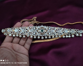 CZ Bridal Hip Chain: Gold Saree Belt, Indian Kamarbandh
