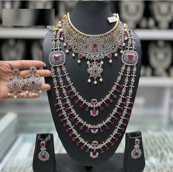 Indian Jewelry Necklace Set, American Diamond Necklace Set With