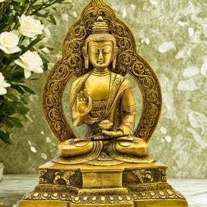 Brass Buddha Statue | Meditating Buddha Idol in Bhumisparsha Mudra | Spiritual Home Decor | Zen Altar Sculpture | Buddhist Art Figurine.