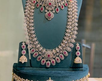 Emerald American Diamond Indian Bridal Necklace Set - Etsy