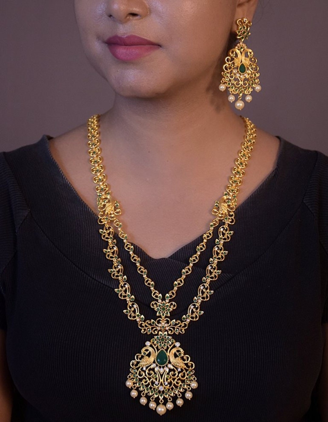 Gold Plated Indian Wedding Bridal Necklace/india AD Kante Necklace Set