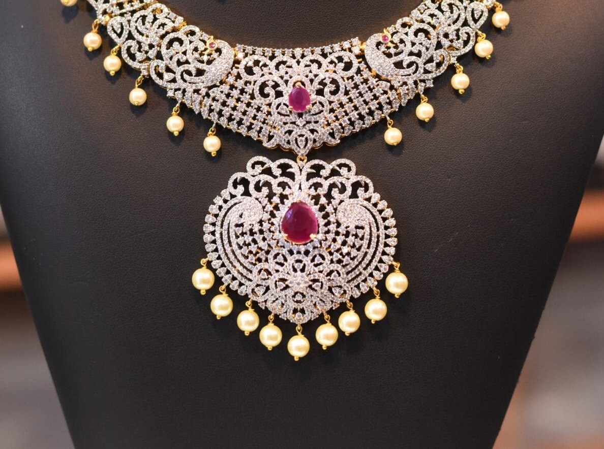 AD Necklace Set With Pearls for Women and Girl Indian Luxury
