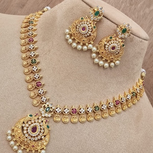 Elegant Gold Polish CZ Necklace and Earring Set/Gold-Plated CZ Jewelry Set for Special Occasions/ trending necklace/ gift for her.