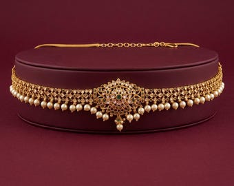 Gold Pearl Bridal Waist Belt Kamarband