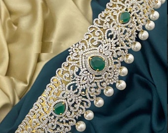 Beautiful Diamond finishedvaddyanam/indianjewelry/vaddanam/Hipbelt/kamarbandh/Waiste Belt/Diamond jewelry/Diamond vaddanam model/bridal wear