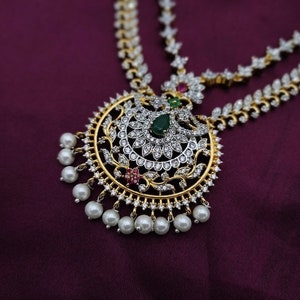 Two-layer emerald AD necklace set/Bridal necklace/Indian statement necklace/India CZ jewelry/Imitation Diamond necklace/Pakistan jewelry