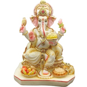 Statua del Signore Ganesha Scultura in ottone di Ganesha Idolo di Ganesh Dio elefante indiano Signore della saggezza Grande statua di Ganesha Statua in marmo dipinta a mano