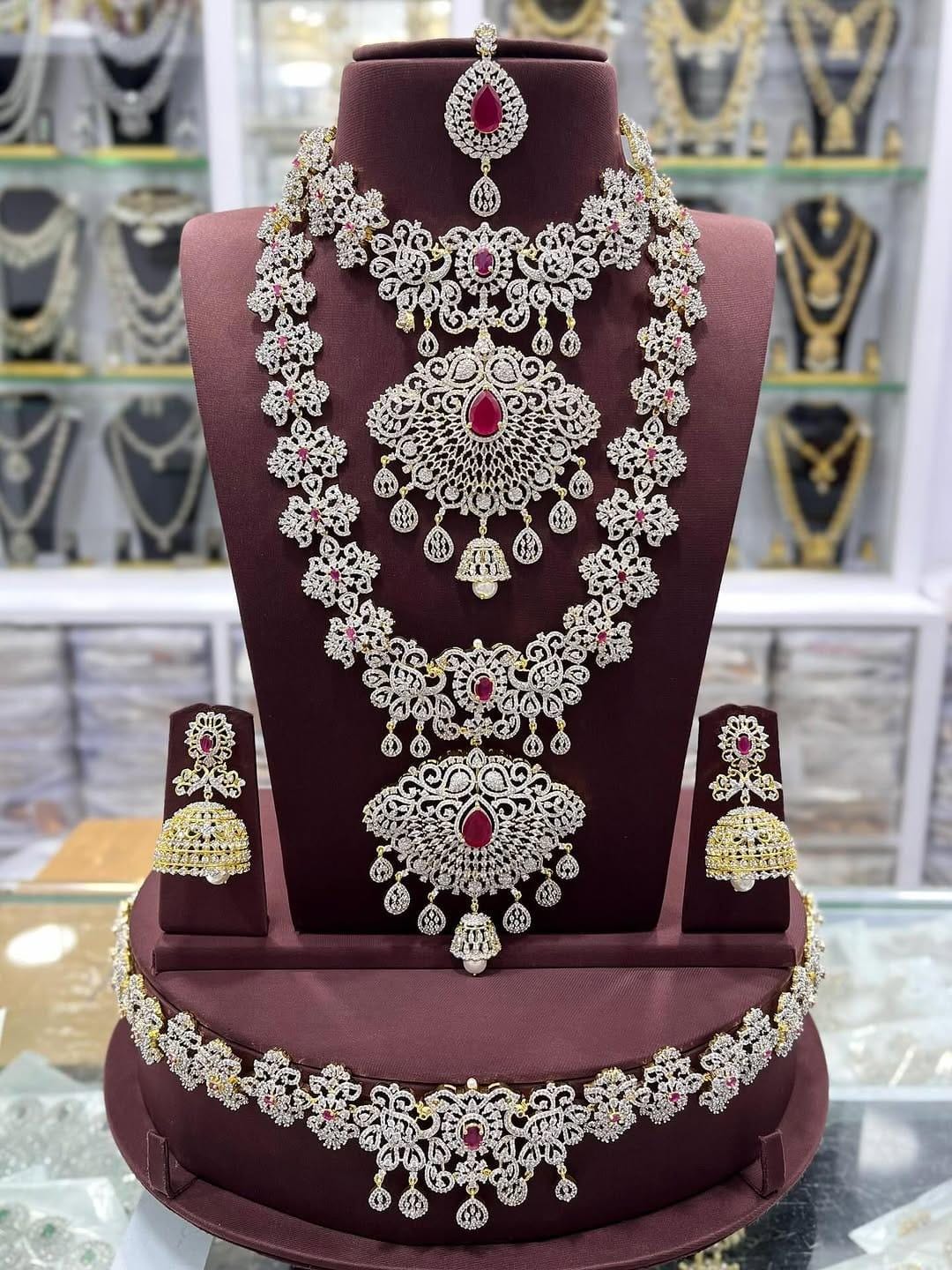 Emerald Green Indian Bridal Jewelry Set | American Diamond