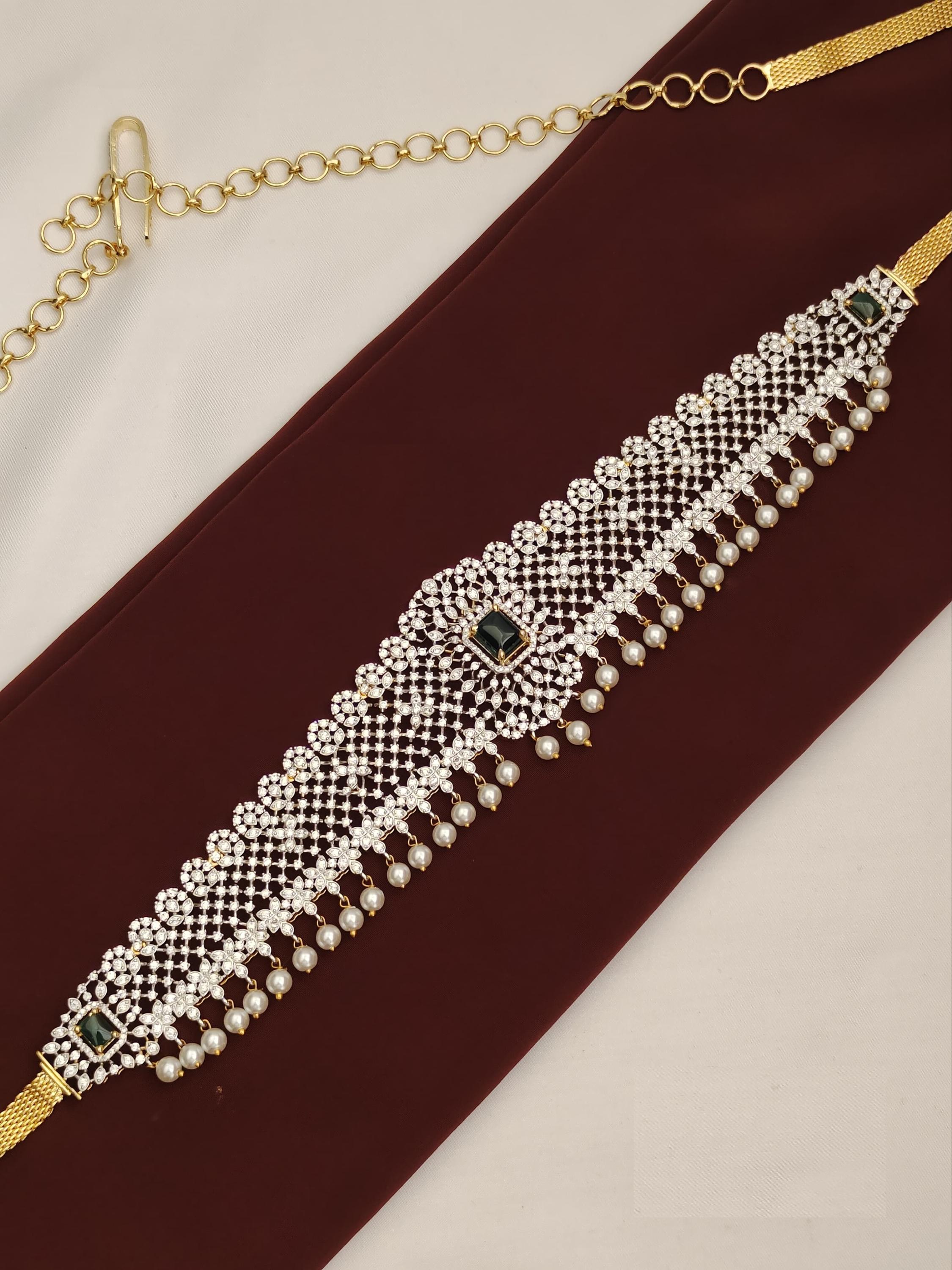9298 Gold Plated White Small Beads Braided Waist Belt Kamar Bandh Jewellery Waist Beads : White & Gold – Tsonga Brides main image 4