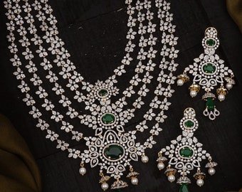 Emerald and diamond Necklace set/Cubic zirconium set/Real Diamond replica/Statement Necklace/Statement Necklace/Cz Necklace/Indian cz set.